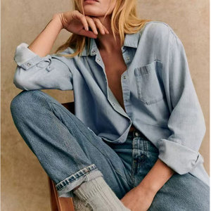 Camisa vaquera personalizada para mujer, blusa holgada de manga larga y talla grande, Camisa vaquera suave para mujer - Product Image 5