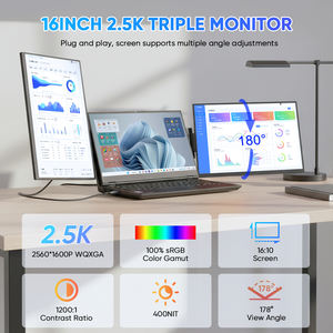 Moniteur triple SIBOLAN 16 pouces IPS grand écran 2560x1600P 16:10 Type-C/USB avec haut-parleur 100% SRGB, idéal pour ordinateur portable/<span class=keywords><strong>PC</strong></span> professionnel - Product Image 2