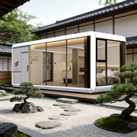 Maison capsule préfabriquée de luxe, mini-maison portable, cabane modulaire avec mur en verre pour hôtel-resort, espace de vie