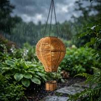 Lanterne solaire en forme de montgolfière, imperméable, suspendue, en rotin tressé, pour jardin, décoration LED, luminaire suspendu