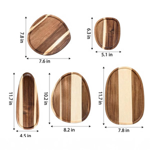 Wooden Serving <b>Tray</b> Set Oval Stripe Pattern Dark Brown For Fruit Coffee <b>Tea</b> Hotel Use - Product Image 2