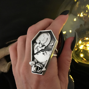 Skeleton Shape Vintage <b>Rings</b> With Flower Design For Party Unisex Jewelry - Product Image 3