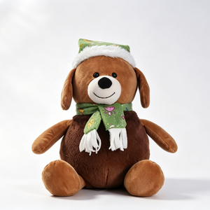 Perro de peluche personalizado con gorro y bufanda, juguete navideño de perro marrón, peluche festivo de cachorro - Product Image 4