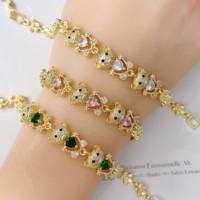 Bracelet en laiton plaqué or 14 carats de haute qualité JML avec zircon, motif ours, bracelet enfant mignon et exquis en forme de cœur, style tendance pour les fêtes