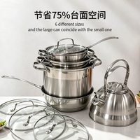 Ensemble de 12 ustensiles de cuisine en acier inoxydable avec bouilloire, fond composite 9 plis, casseroles, poêles, bouilloire, ensemble complet de cuisine, coffret cadeau