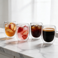Desain Kustom Sampel Gratis Gelas Teh Tahan Panas Borosilikat Cangkir Kopi Gelas Dinding Ganda Gelas Berdinding Ganda