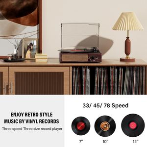 Tocadiscos <span class=keywords><strong>de</strong></span> Vinilo Retro, Reproductor <span class=keywords><strong>de</strong></span> Discos Vintage con Altavoces, 33/45/78 RPM, Compatible con RCA/AUX - Product Image 4
