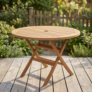 Mesa de Comedor Redonda Plegable de Madera Maciza, Impermeable, Ecológica, para Exteriores, 10 Plazas, Estilo Rústico Moderno de Lujo - Product Image 3