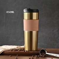 Bouteille isotherme portable à double paroi en acier inoxydable de 450 ml avec logo personnalisé, pour café, eau et support de rangement