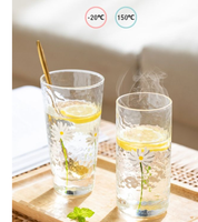 Mug en verre Haisiman, style japonais, sans couvercle, finition martelée, motif petite marguerite peinte à la main, résistant à la chaleur, avec bord doré, pour jus