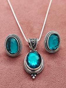 Women Elegant Fine Jewelry Set Crafted in Sterling Silver 925 with Natural <b>Crystal</b> Pendant and Earrings Highlighting <b>Real</b> Quartz - Product Image 1