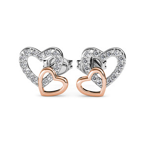 <span class=keywords><strong>Orecchini</strong></span> a doppio cuore impreziositi da cristalli <span class=keywords><strong>Swarovski</strong></span> intrecciati amore a forma di cuore oro rosa oro giallo dasini - Product Image 1