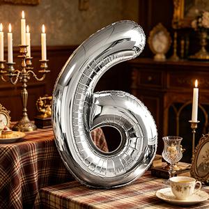Palloncini Numero Argento N6 45cm 12 pz in Confezione, Eleganti Palloncini Numerici per Celebrazioni - Product Image 6