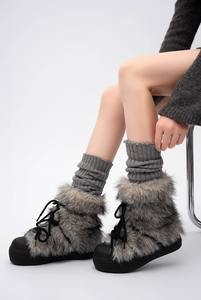 Sepatu Bot Salju Nubuck Bersol Tebal Setengah Betis WITHCOCO untuk Wanita, Ringan, Hangat, Tahan Lama, Berbulu Buatan untuk Musim Dingin - Product Image 6