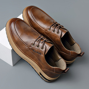 รองเท้าหนังลำลองสำหรับผู้ชายสีน้ำตาลส้นเตี้ยเชือกผูกด้านหน้าสีทึบแฟชั่นอเนกประสงค์สวมใส่ได้ในฤดูใบไม้ผลิฤดูใบไม้ร่วง - Product Image 3