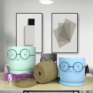 Maceta de Arcilla Pintada a Mano <span class=keywords><strong>con</strong></span> Diseño Europeo y Bandeja - Product Image 2