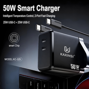 Adaptateur de <span class=keywords><strong>chargeur</strong></span> intelligent pour produits intelligents, double USB-C 50W AX, charge rapide pour les téléphones iPhone et Samsung, charge super rapide KAXINSI KC-329 - Product Image 3