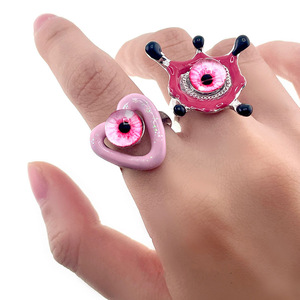 Anillos de Corazón Hueco con Ojos Rosados Estilo Y2K <span class=keywords><strong>para</strong></span> Mujeres y Niñas, Nuevo Diseño Exagerado, Anillo con Ojos Abiertos, Accesorios de Joyería - Product Image 2