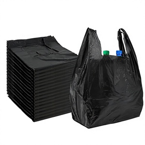 Custom Carry Bag Reusable Plastic <strong>Tshirt</strong> Bag With Handles Black Hand Length Handles Grocery Shopping Bags for Food Take Out - Product Image 1