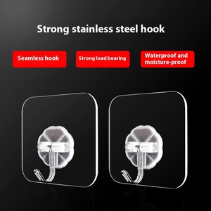 Crochet Mural Transparent Adhésif Sans Perçage Robuste en Acier Inoxydable et Plastique pour Cuisine, Salle de Bain ou Porte - Product Image 5