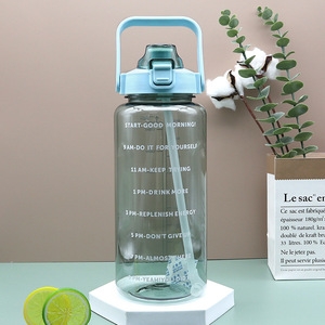 Large Capacity Transparent Straw <b>Water</b> <b>Bottle</b> 2000ml Reusable Outdoor Sports <b>Bottle</b> <b>With</b> <b>Time</b> Markings - Product Image 1