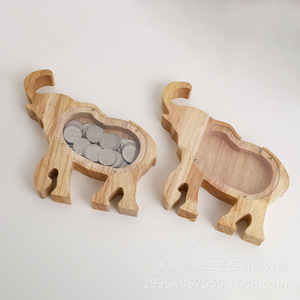 Hucha de madera decorativa, hucha de elefante de dibujos animados de acrílico transparente, hucha de dinero de Año Nuevo para niño, arte en madera. - Product Image 2