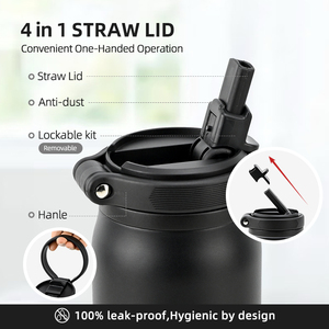 Custom Logo 32oz Double Wall Stainless Steel Vacuum Flask 1000ml Powder Coated Travel Water <b>Bottle</b> with Anti-dust Straw Lid - Product Image 2