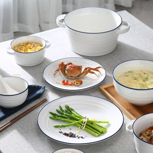 Assiette en porcelaine blanche en céramique chinoise bon marché en gros avec service de vaisselle Blue Line - Product Image 1