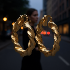 Orecchini a cerchio intrecciati dorati da donna, placcati oro 18 carati, in lega, gioielli alla moda per feste, orecchini grandi e vistosi - Product Image 2