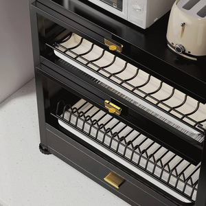 Scolapiatti estraibile doppio in metallo ecologico e impermeabile, porta piatti e ciotole, antipolvere, per armadietto da <span class=keywords><strong>cucina</strong></span> - Product Image 4