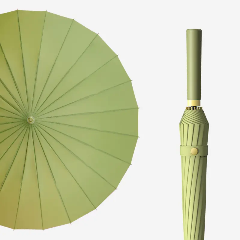 اللوتس 2022 حار بيع جديد تصميم 190T قماش حريري النسيج والجلود مقبض مظلة مستقيمة في الربيع