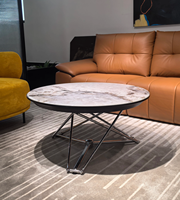 Table à manger transformable en bois massif avec plateau en dalle de pierre, style Bauhaus, pliante à charnières à ressort, multifonctionnelle, table à café et à manger