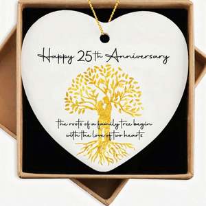 Ornement en céramique en forme de cœur de nouveau design, 25e anniversaire de mariage, pendentif en céramique de Noël - Product Image 2
