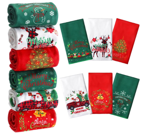 Nouvelle décoration de Noël brodé essuie-mains Père Noël Renne Bonhomme de neige Arbre de Noël Serviettes à vaisselle Serviettes de bain en tissu - Product Image 1