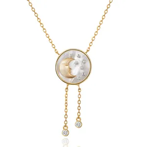 925纯银时尚饰品优雅项链贝壳珍珠日月符号吊坠个性化定制项链