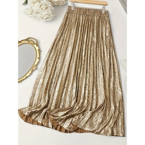 Jupe-<span class=keywords><strong>parapluie</strong></span> pour femme Summer Bright Metallic Floor-Length Natural Waist Casual A-line Large Size Solid 100% Polyester - Product Image 1