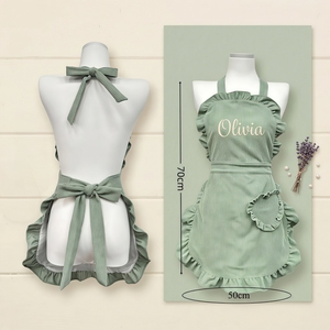 <strong>Personalized</strong> <strong>Apron</strong> with Name, Cute Corduroy Kitchen <strong>Apron</strong> with Lace Ruffles, Fashion Cooking <strong>Apron</strong> <strong>for</strong> Women, Baking Gardening - Product Image 6