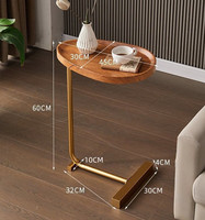 Table basse moderne de luxe dorée, table d'appoint portable en bois et marbre en forme de C pour la maison, l'hôtel, le salon et la chambre à coucher