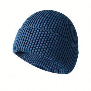 Bonnet tricoté tendance en acrylique et coton, avec revers, chaud pour l'hiver, pour hommes et femmes, vente en gros en stock - Product Image 5