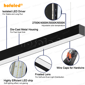 Lampada a Striscia LED con Profilo in Alluminio 4FT 5FT 8FT OEM/ODM con Interruttore DIP, Plafoniera Sospesa Anti-Riflesso per Ufficio, Luce Lineare Lunga - Product Image 3