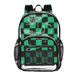 Unisex <b>Black</b>/Green Checked Design Heavy Duty Clear 16" Large Size Sports <b>Backpack</b> Transparent PVC Clear <b>Backpack</b> Bag - Product Image 1