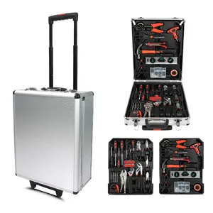 108 Pcs Sturdy Tool Set With Rolling Wheels Aluminum Trolley Case General Household Tool Kit Auto Repair Tool Set Toolbox