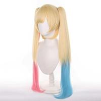 Perruque synthétique longue et droite de 75 cm, ombrée blond rose bleu, style BanG Dream Cosplay Nakamachi Arale, avec queue de cheval, pour Halloween, vente en gros