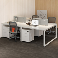 Poste de travail de bureau modulable pour 2 personnes, ensemble moderne et minimaliste avec armoire de rangement ignifuge, usage commercial pour quatre personnes