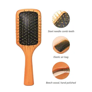 Factory new design Air Cushion brush Massage Hairdressing beech Wood Comb Hair Brushes with stainless steel teeth