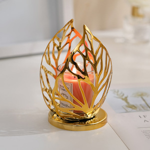 创意叶形金属铁家居装饰工艺品餐厅餐桌浪漫大气金属烛台 - Product Image 2