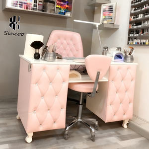 Table de manucure en cuir violet de haute qualité avec ventilateur, couleur et taille personnalisables, table à ongles sur mesure avec personnalisation d'usine - Product Image 3