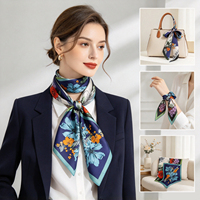 Écharpe en soie naturelle de luxe pour femmes, motif floral, bandana carré en soie