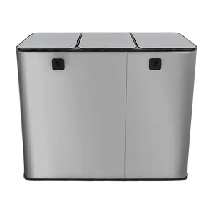 Ksy Hoogwaardige 30l Roestvrijstalen Pedaal Recycling Bin 3 Compartiment Vuilnisbak Voor Huishoudelijk Afvalbeheer