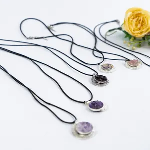 New Arrival Colorful Moon Shape Pendant Natural Mix Crystals Stone Necklace For Gift